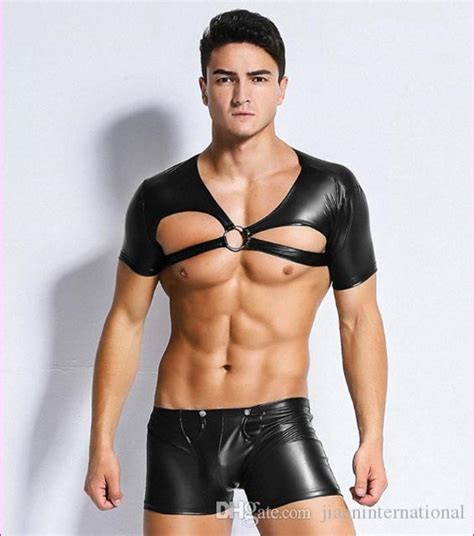 2020 sexy men faux leather gothic tank tops black man