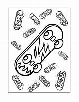 Skateboard Colouring Flames sketch template
