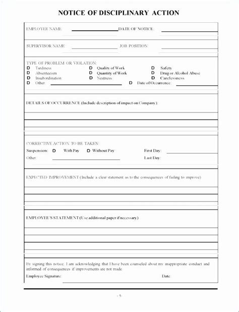 employee disciplinary form template  luxury  printable employee