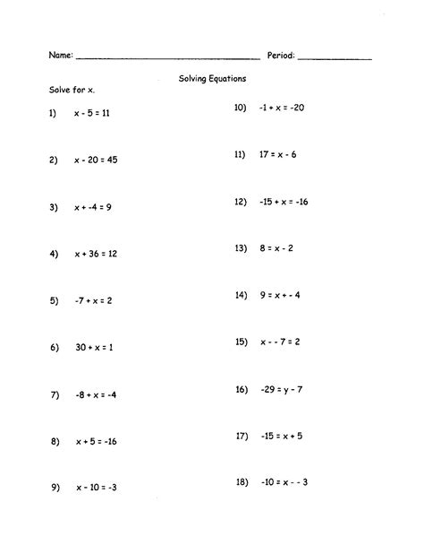 images  linear equations worksheet  grade solving