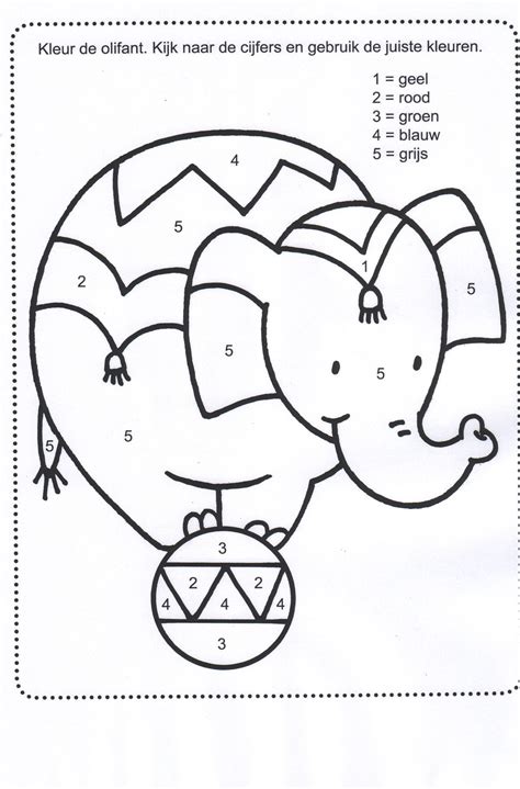 kleuren met nummers olifant olifant tekening