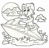 Ski Jet Coloring Riding Boy Cartoon Pages Fun Kids sketch template