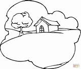 Coloring Hill Pages Cottage Printable Drawing Clipart sketch template