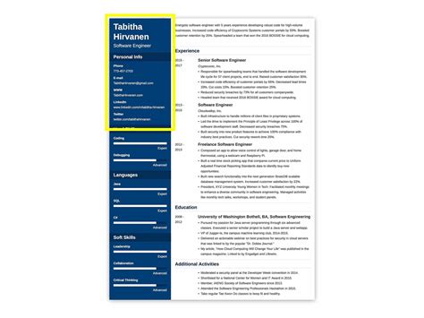 resume header examples  professional headings