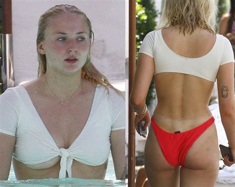 sophie turner s tits and ass hanging out of her bikini