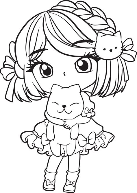 coloring page cartoon girl cute kawaii manga anime illustration