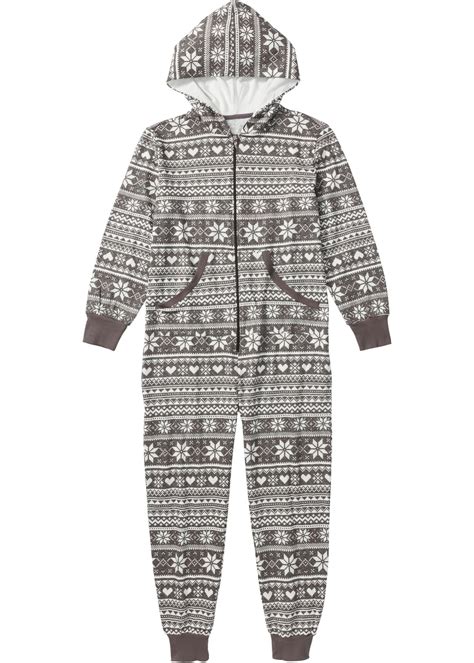 casual onesie van sweat grijs gemeleerdwolwit gedessineerd