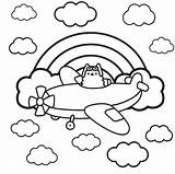 Pusheen Coloring Pages Cat Kids Airplane sketch template
