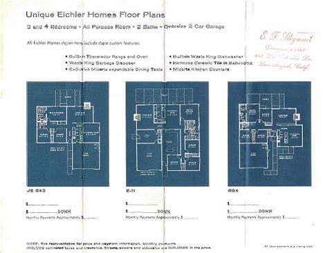 eichler brochure eichler homes house floor plans eichler homes floor plans
