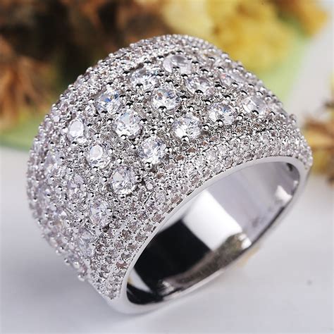 fashion big silver cz zircon stone rings  women wedding engagement chicmaxonline