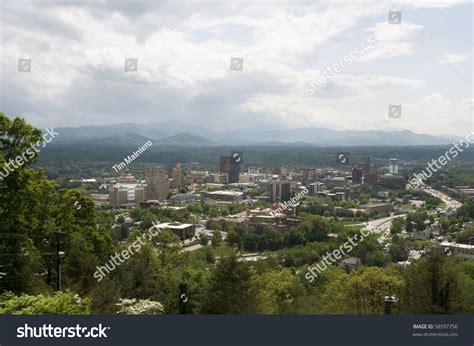 view of asheville north carolina on a beautiful day stock
