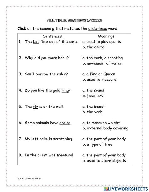 multiple meaning words  activity  worksheets