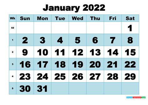 printable january  calendar word  image