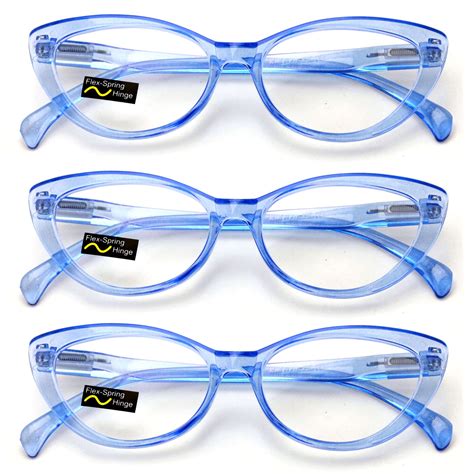V W E Womens Cat Eye Reading Glasses Clear Blue 3 Pair