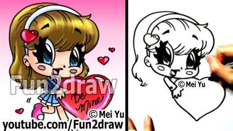 how to draw a girl chibi girl with a heart in love cute art art lessons fun2draw youtube