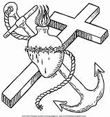 Anchor Cross Sacred Heart Coloring Rope Bible Description sketch template