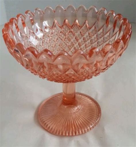 vintage pink depression glass diamond pattern pedestal