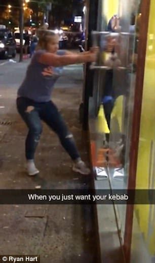 drunken woman filmed fighting her way into a kebab shop daily mail online