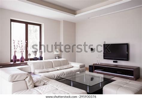 white designed living room modern house stock photo edit