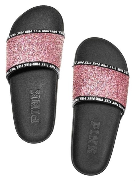 Pink Glitter Victoria S Secret Single Strap Slides Sandals