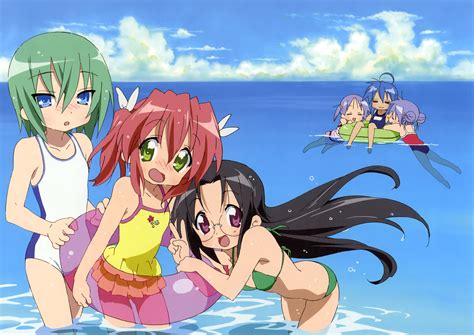 Bikini Blue Hair Glasses Green Hair Hiiragi Kagami Hiiragi Tsukasa