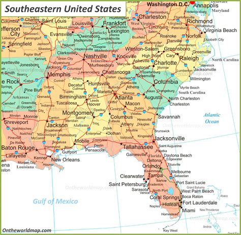map  southeastern united states ontheworldmapcom
