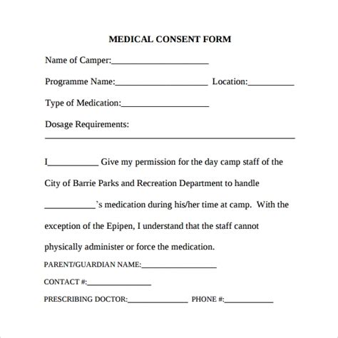 sample medical consent forms   sample templates