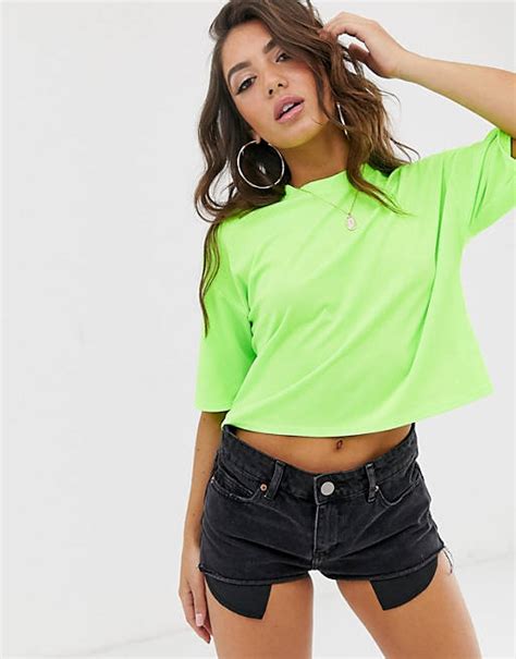 asos design boxy  shirt  rib  neon green asos