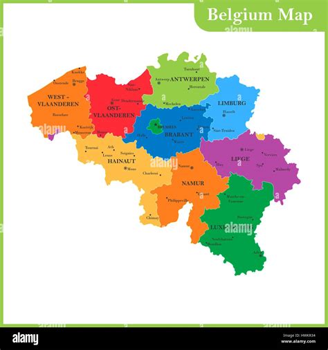 detailed map   belgium  regions  states  cities capitals stock vector image