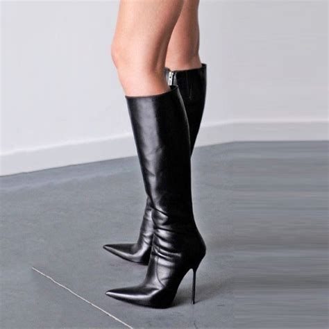stylish black pointed toe stiletto heel knee high boots knee high boots stiletto boots high