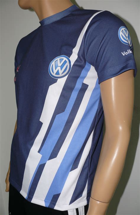 vw blue t shirt with logo and all over printed picture t shirts with