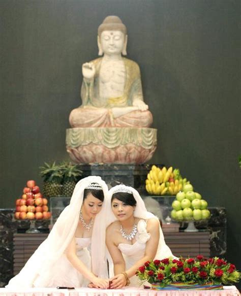 couple wed in first same sex buddhist service in taiwan
