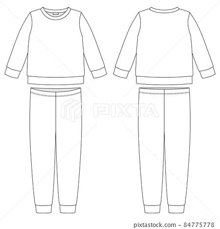 apparel pajamas technical sketch kids outline stock illustration