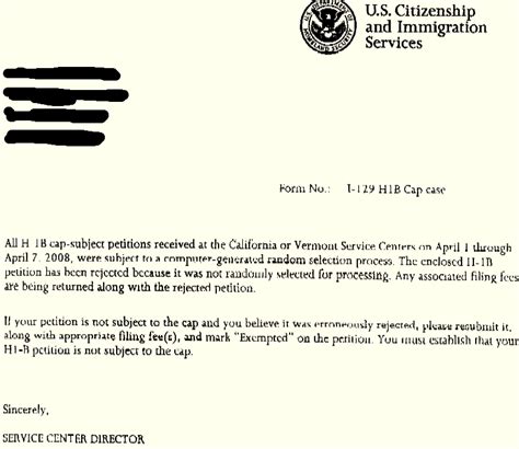 selected  hb lottery sample rejection letter  uscis
