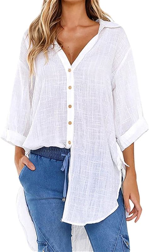 lange blouse voor dames losse button shirt jurk katoen casual top  shirt met lange mouwen