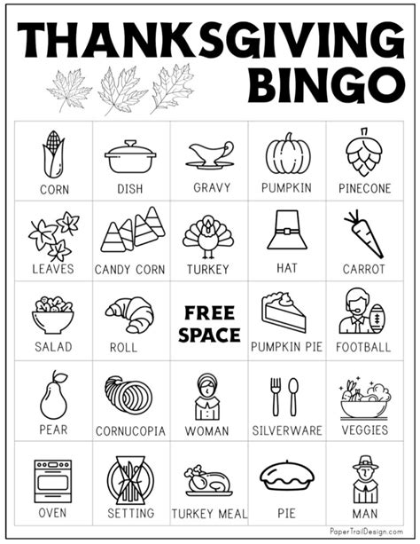 printable thanksgiving bingo cards paper trail design