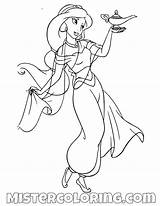 Coloring Aladdin Jasmine Pages Lamp Princess Holding Disney Kids Printable sketch template