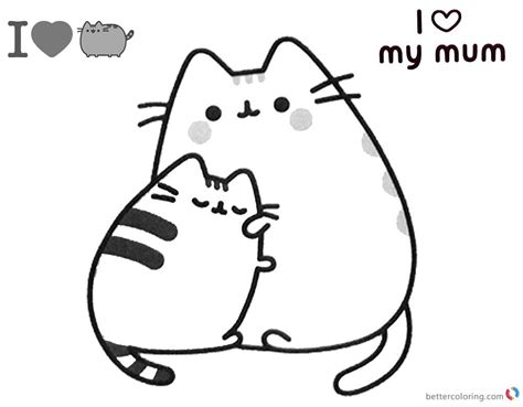 pusheen coloring pages  love  mum printable  kids  adults