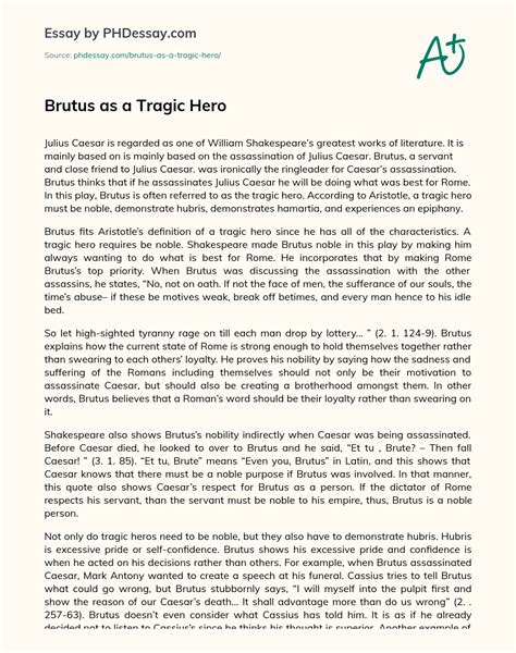 Brutus As A Tragic Hero Character Analysis Essay Example