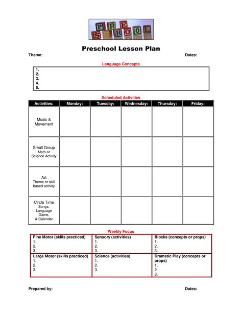 blank preschool lesson plan allbusinesstemplatescom