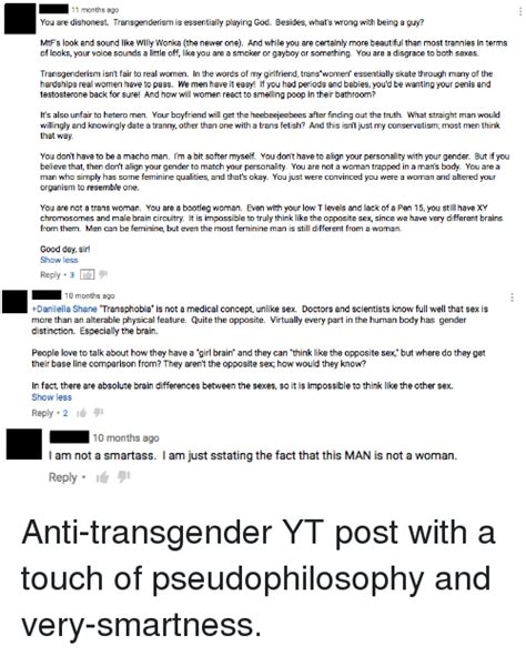 11 months ago you are dishonest transgenderism is