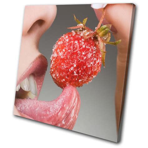sexy strawberry lips erotic food kitchen single canvas wall art picture