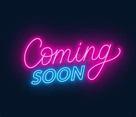 coming  neon sign  black background stock vector illustration  announcement effect