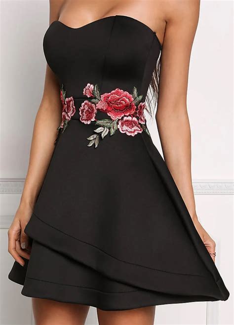 fashion spring  summer women strapless party dress casual cute embroidery design lady