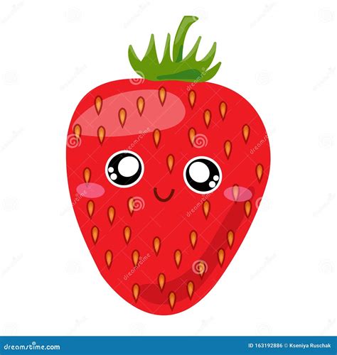 fruit characters smiling cute kawaii strawberry vector illustration