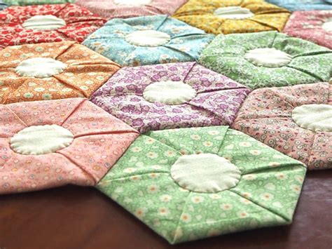 folded fabric hexagon quilt hand sewing pattern   format etsy