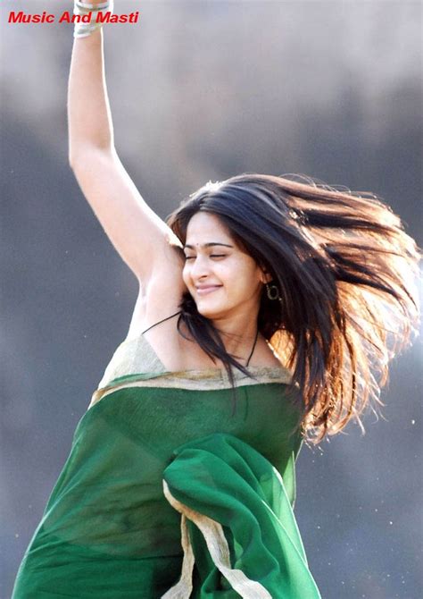 Music And Masti Anushka In Green Saree Strip Sleeveless Top