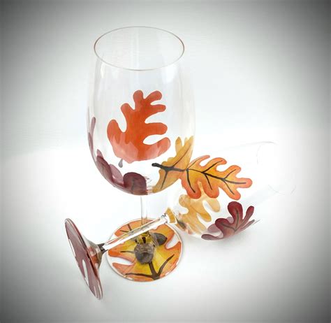 Fall Leaf Wine Glasses Autumn Leaf Wine Glasses Hand Painted Glasses