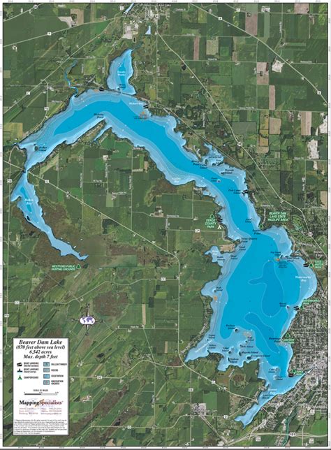 beaver dam lake enhanced wall map