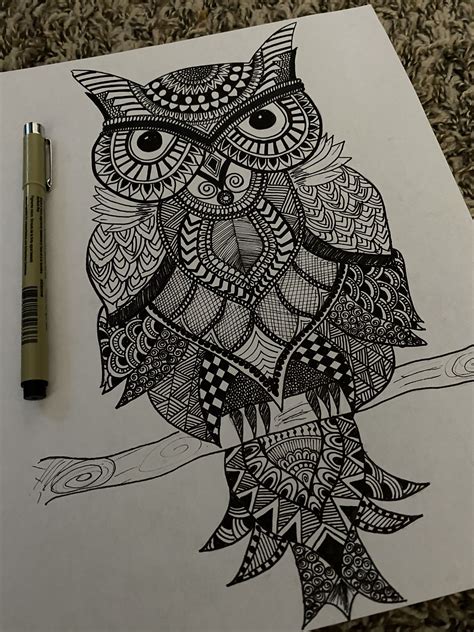 owl zentangle abstract pencil drawings boho art drawings  art